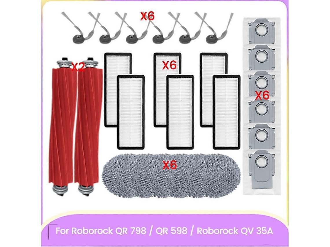 Peças Para Aspirador De Pó Roborock Qr 798 / Qr 598 / Qv 35a: Escova Lateral Principal, Filtro Hepa, Pano De Limpeza, Saco De Pó