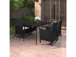Vidaxl 5 Pcs Conjunto De Jantar P/ Jardim C/almofadões Vime Pe E Vidro