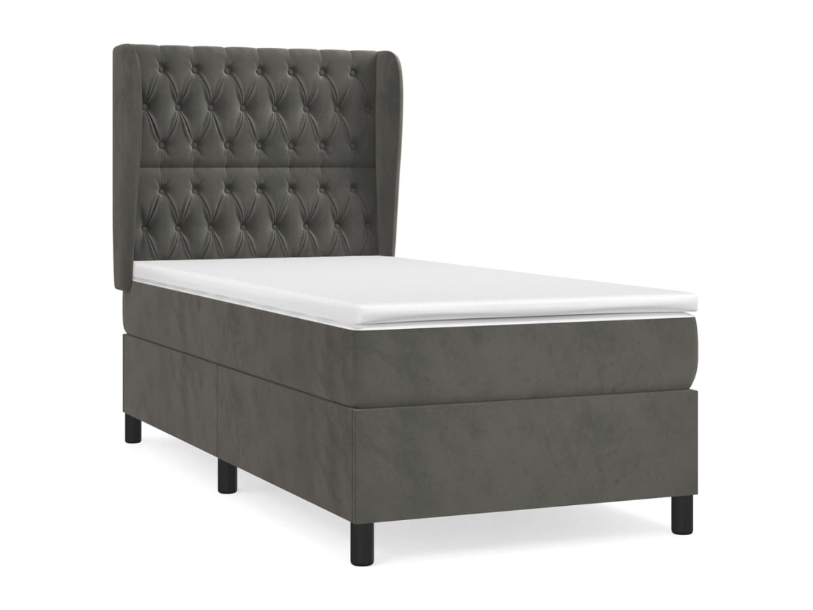 Cama com Molas/colchão 100x200 Cm Veludo Cinza escuro MAISON EXCLUSIVE