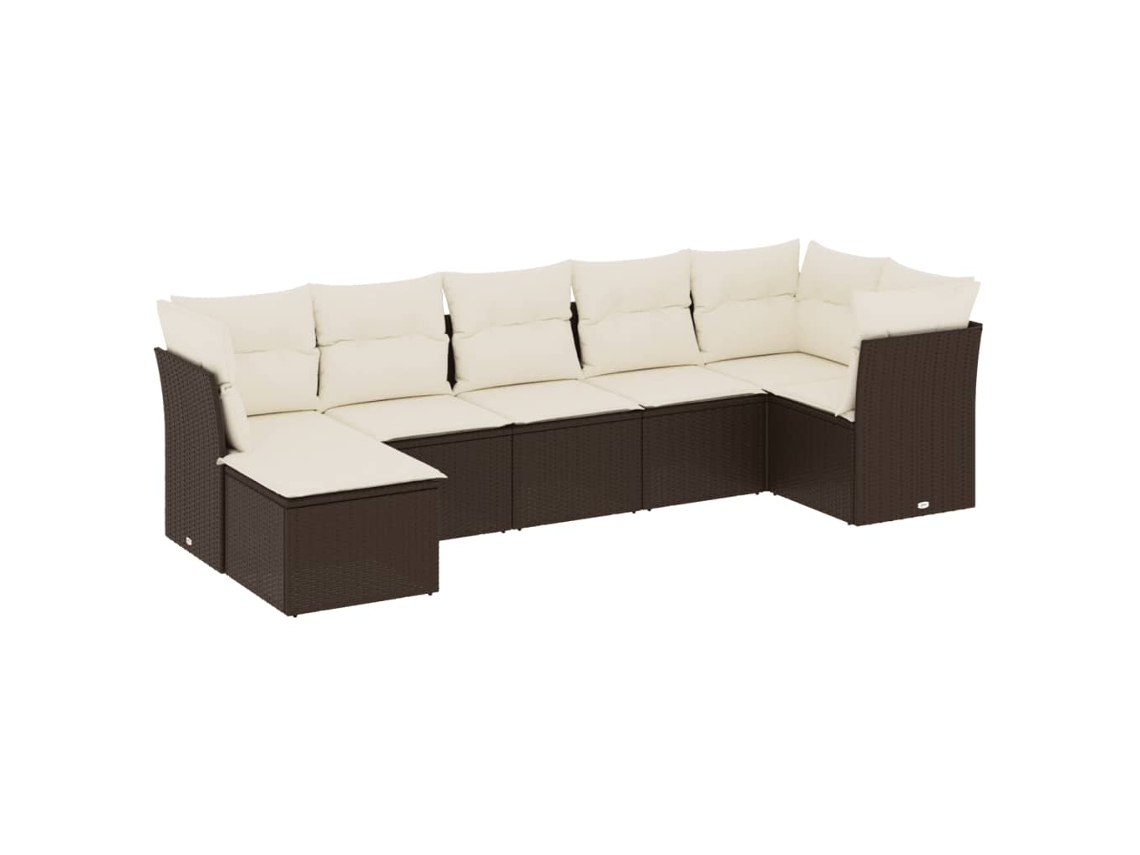 Conjunto de 7 Sofás de Jardim com Almofadões Vime Pe Castanho MAISON EXCLUSIVE (7 pcs)