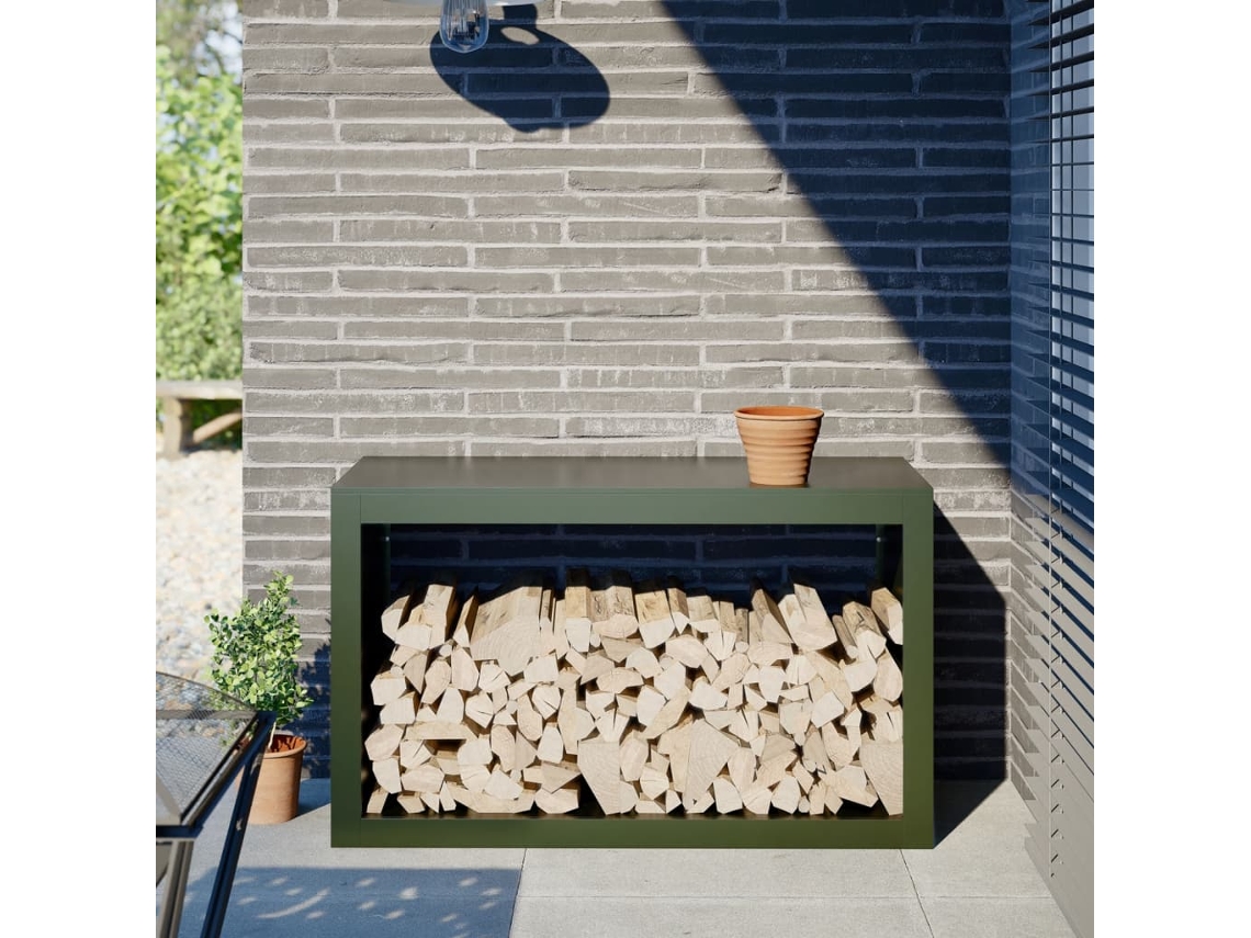 Vidaxl Suporte Para Lenha 100x40x60 Cm Aço Verde