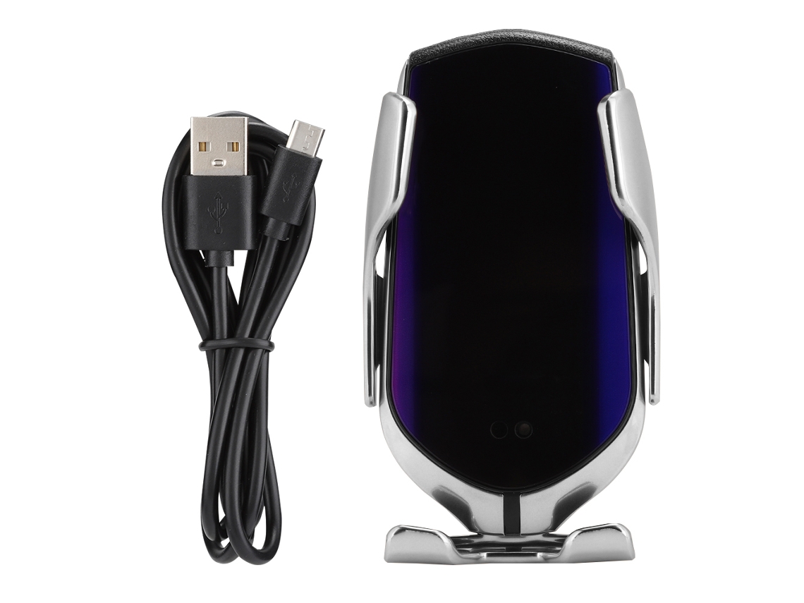Suporte de Carro Prata R1 para celular com carregador sem fio indução automática por infravermelho EOOCOO