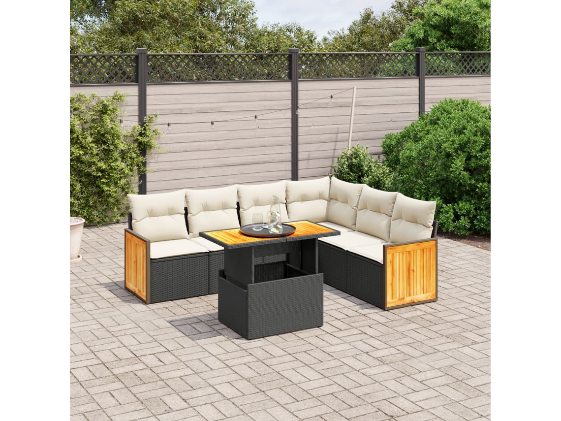 Vidaxl 7 Pcs Conjunto de Sofás P/ Jardim C/ Almofadões Vime Pe Preto