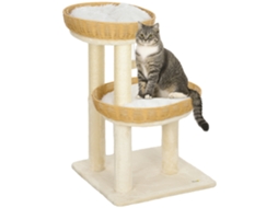 Árvore para Gatos, Árvore de Escalada, 75,5 Cm de Altura, com Duas Camas de Vime, Postes para Arranhar, Almofadas Laváveis, Bege ESSÊNCIACASA