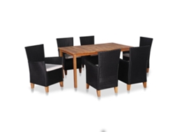 Vidaxl 7 Pcs Conjunto De Jantar Para Jardim Vime Pe Preto E Castanho