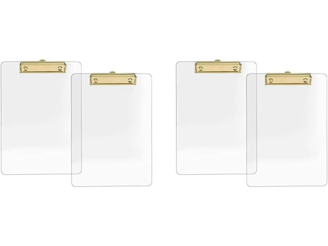 Conjunto de 4 Pesos de Papel em Acrílico Transparente com Clipe Dourado, Tamanho Carta. SFUSHOS