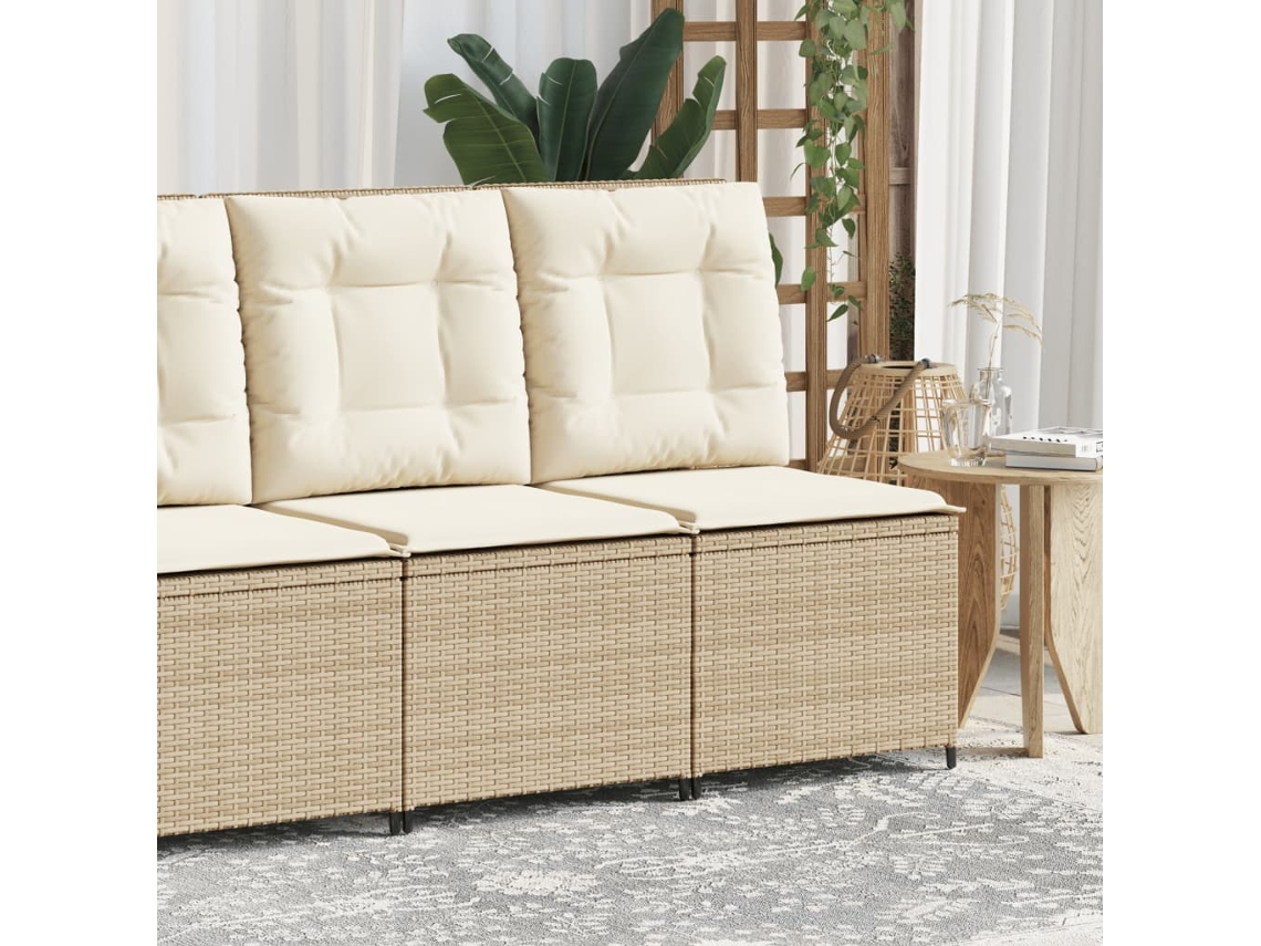 Vidaxl Sofá De Jardim Reclinável Com Almofadões Vime Pe Bege