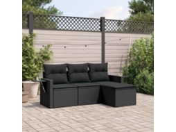 Vidaxl 4 Pcs Conjunto de Sofás para Jardim C/ Almofadões Vime Pe Preto