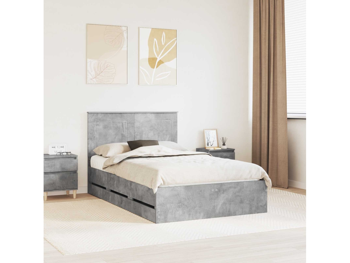 Vidaxl Estrutura Da Cama Cinzento 135 X 190 Cm Madeira De Engenharia