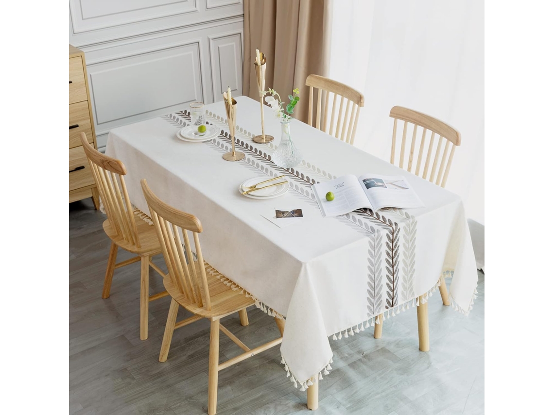 Toalha De Mesa Retangular De Algodão E Linho 110x160 Cm, À Prova Dágua E Lavável Com Bolso