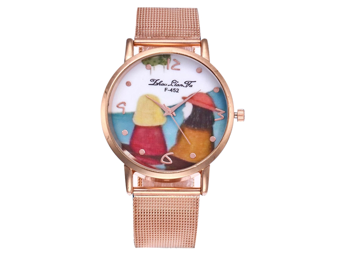 Relógio Analógico de Quartzo com Pulseira de Aço Presente Feminino Lovely Lover