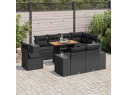 Vidaxl 9 Pcs Conjunto de Sofás P/ Jardim C/ Almofadões Vime Pe Preto