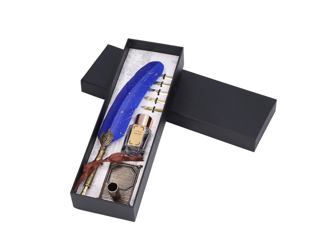 Pluma de Caligrafia Retro Elegante Duradera Conveniente Herramienta de Escritura Decorativa para Hogar Azul Oscuro