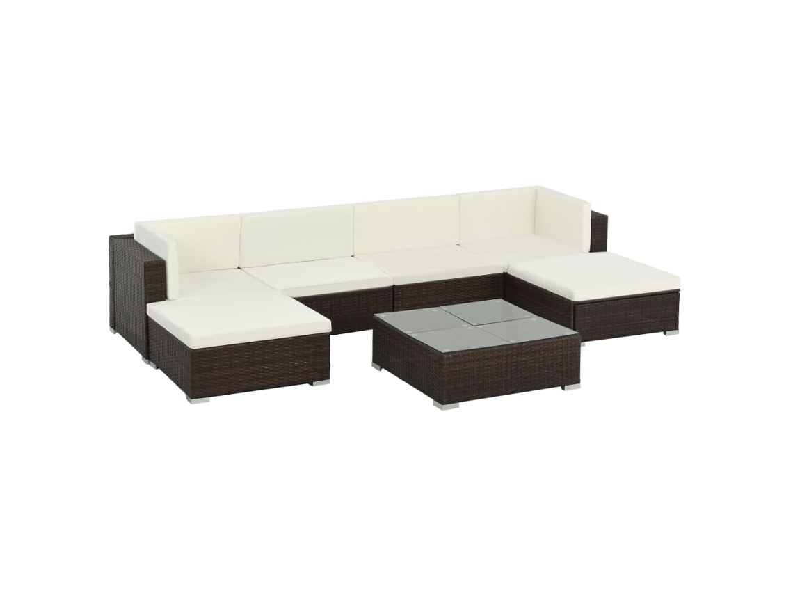 Vidaxl 7 Pcs Conjunto Lounge Jardim C/ Almofadões Vime Pe Castanho