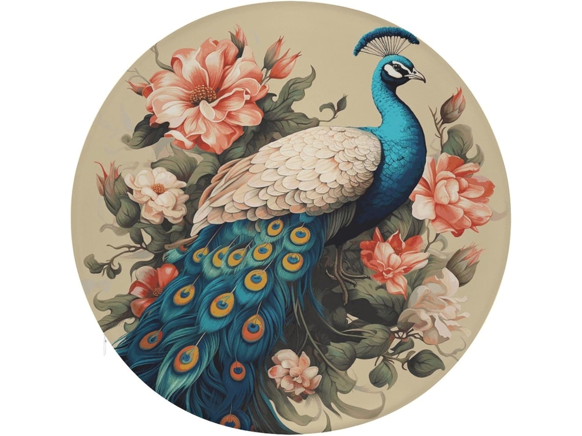 Almofada Redonda Para Cadeira Com Estampa De Pavão E Flores, Feita De Viscose E Algodão, Ideal Para Cadeiras De Jantar