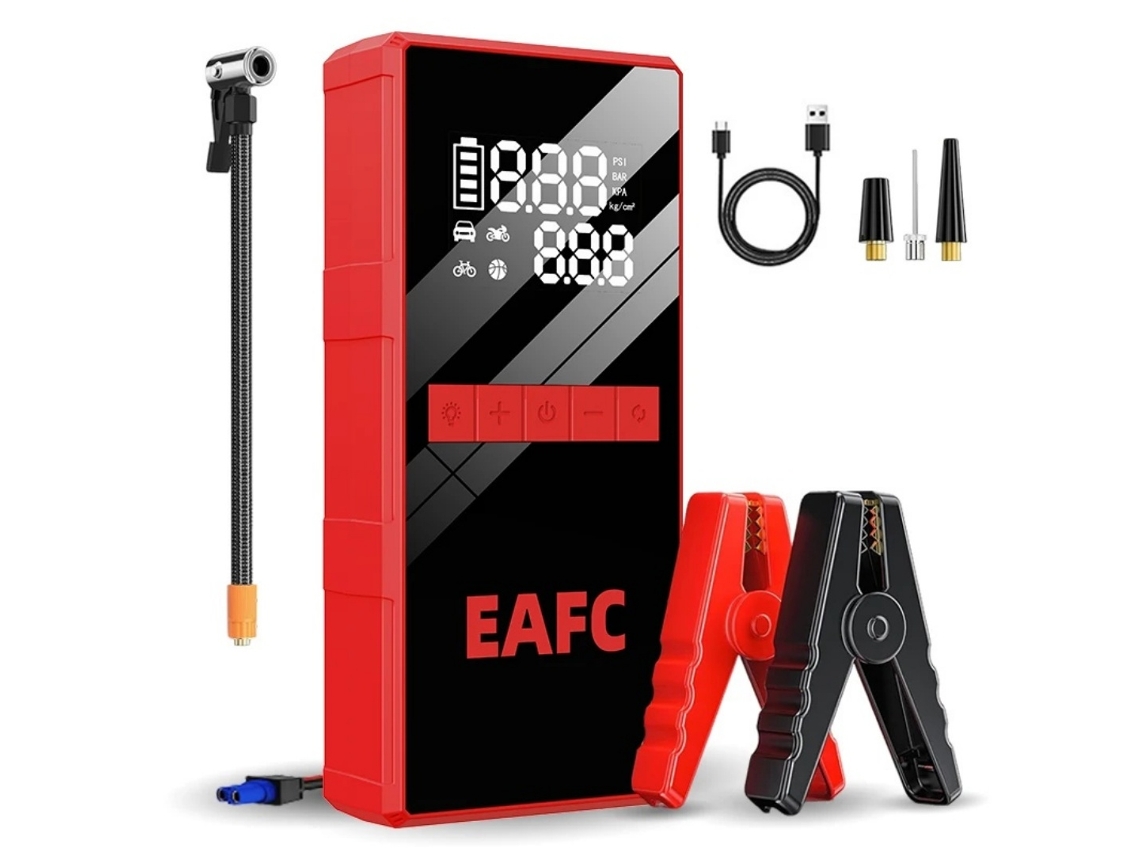 Arrancador de Emergência para Auto 2000A com Compressor de Ar 150psi, Bateria 10000mAh e Luz Led EAFC