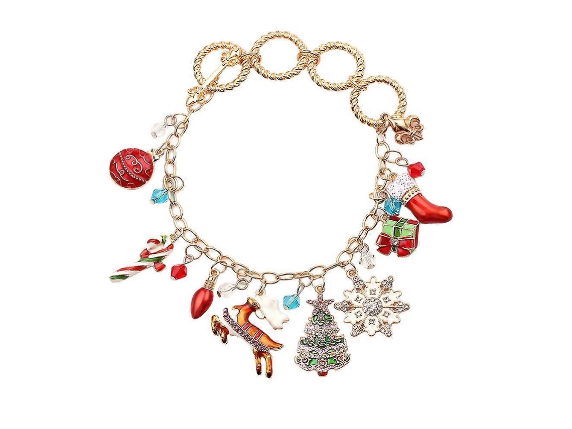 Pulseira De Natal Em Liga Metlica Com Pingente De Meia De Natal, Floco De Neve E Caixa De Presente. Hengjian