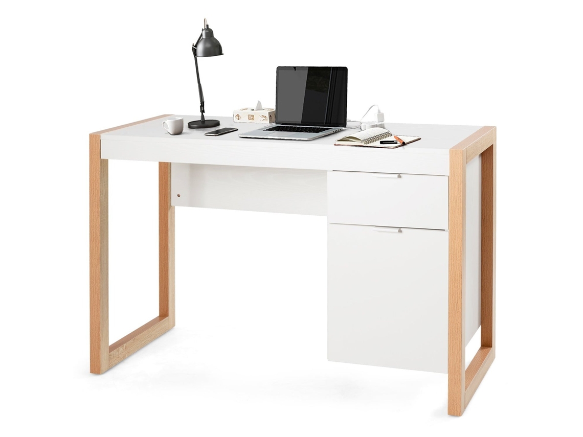 Mesa Moderna Branca com Armário de Armazenamento 112,5 X 50 X 75 Cm NORTHIX