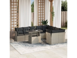 Vidaxl 10 Pcs Conj. Sofás Jardim Com Almofadões Vime Pe Cinzento-claro