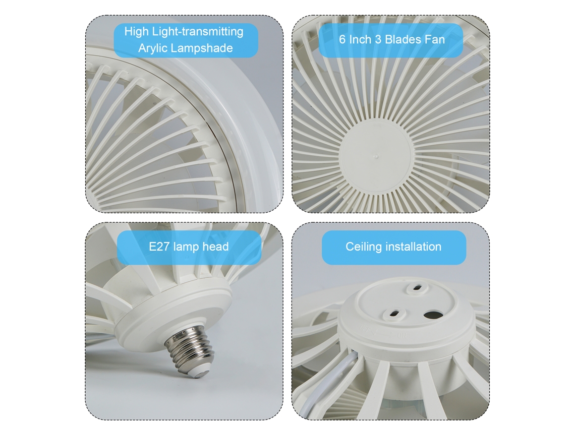 Ventilador de Teto E27 3 Marchas Pequeno Quarto Infantil Dormitório S/MARCA