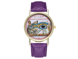 Relógio de quartzo com pulseira de couro PU para casais casuais, mostrador redondo (roxo)