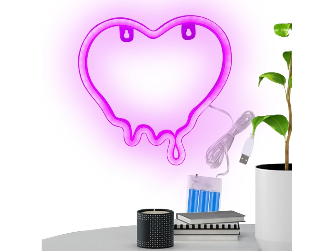 Letreiro De Neon Em Formato De Coração | Luz Em Formato De Coração Alimentada Por Bateria Ou Usb Par Gokoco