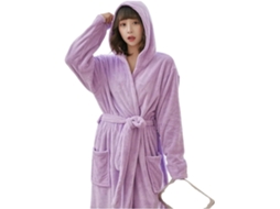 Roupão Longo com Capuz Dream Catcher para Mulheres, Felpudo Liso, Microfibra, Outono Inverno | S/MARCA