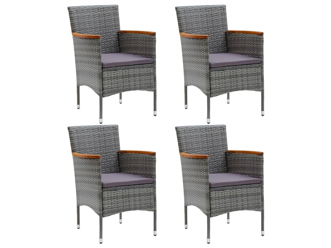 Conjunto 4 Cadeiras de jantar para jardim VIDAXL vime PE cinzento