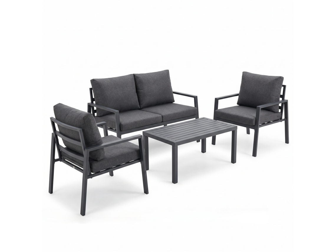 Conjunto Jardim Alumínio Antracite Sofá 2 Cadeiras e Mesa BRICOANDPOOL