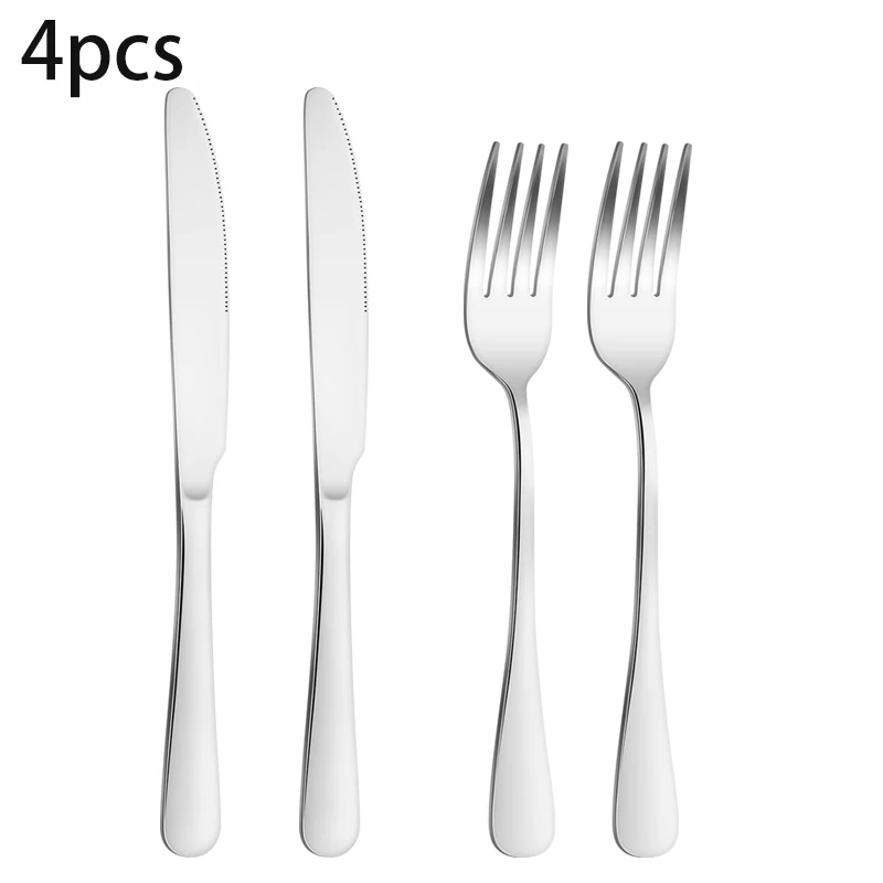 Conjunto De Talheres De Aço Inoxidável (4 Peças, Prateado), Louça Para Mesa, Louça De Jantar, Louça Para Banquetes De Casamento/restaurante Familiar