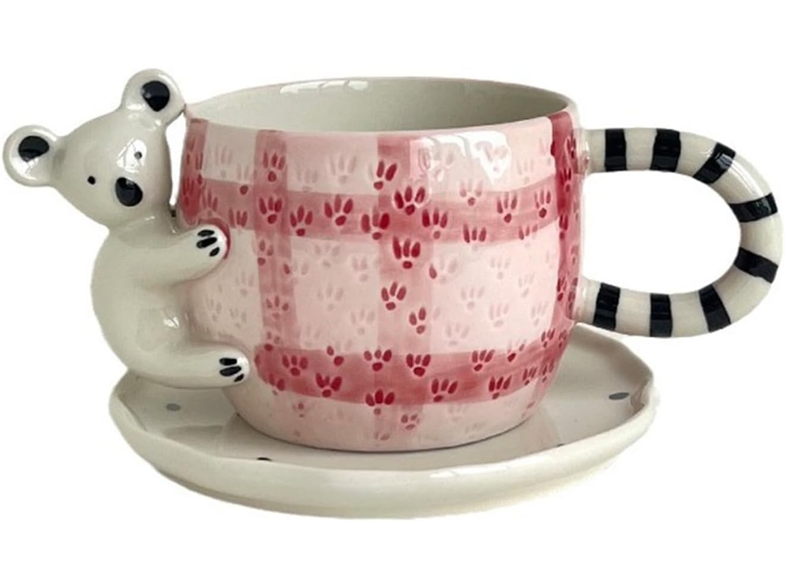 Caneca De Café Cerâmica, Conjunto E Pires Com Estampa Coala Fofa, 260 Ml, Criativa Para Aveia, Chá Ou Água. Aquaforge