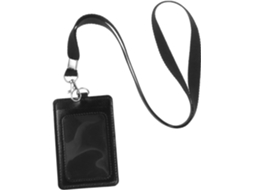 Porta Crachá Vertical Em Couro Pu Preto Jojofuny, Com Proteção E Conforto, Cordão Removível E Clipe Giratório Para
