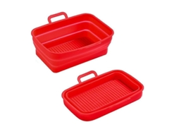 Prato De Silicone Reutilizável Para Air Fryer Ninja Acessórios De Cozinha Antiaderente Com Alça Resistente A Altas Temperaturas Vermelho