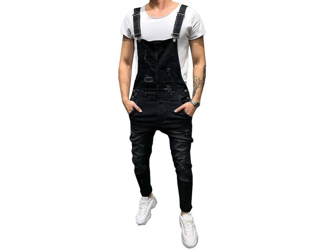 2026 pantalones Vaqueros Overalls Rotos para Hombres Con Bolsillos Talla Xm S Negro