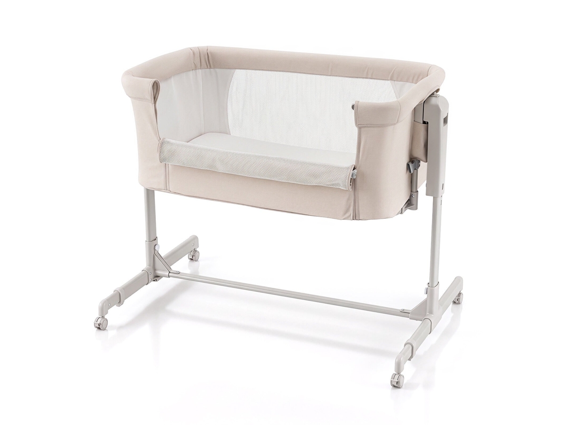 Berço Co-sleeper 3 Em 1 Ajustável Com Rodas Em Cinza E Bege