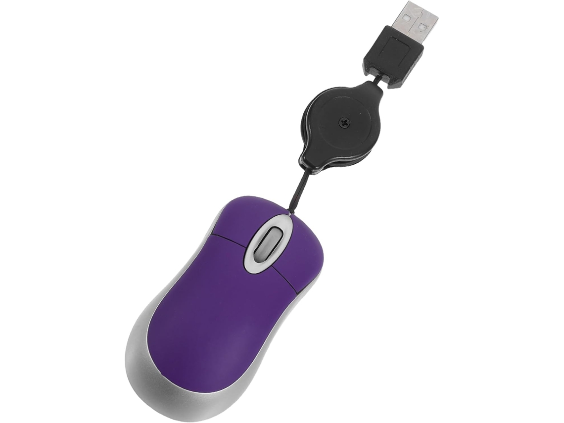 Mouse Óptico Usb Com Fio E Cabo Flexível Retrátil, Roxo, Ergonômico.