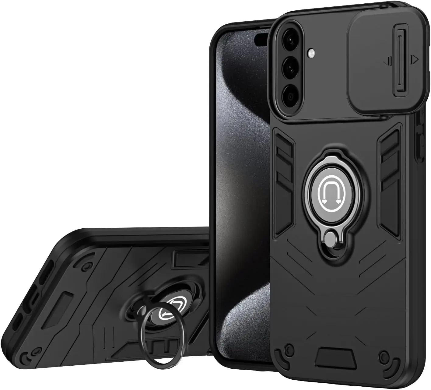 (preto, A36 5g) Capa De Celular Luxuosa Em Cor Sólida Com Textura De Fibra De Carbono, Compatível Com Carregamento Sem Fio Magnético.