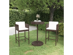 3 Pcs Conjunto De Bar P/ Jardim Com Almofadões Vime Pe Marrom Dkd Home Decor