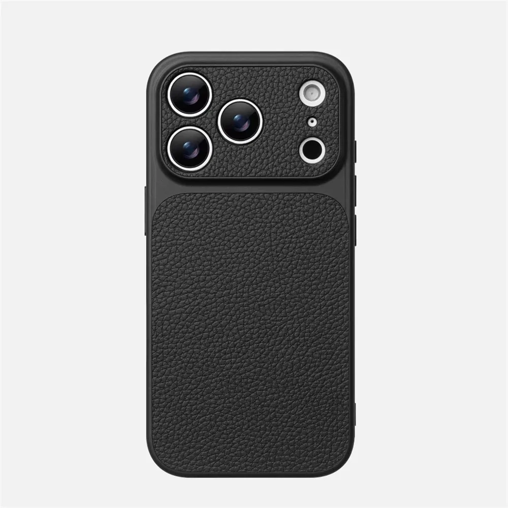 (iphone 15 Preto) Capa Elegante Para Iphone Com Textura De Couro E Proteção Para A Lente.
