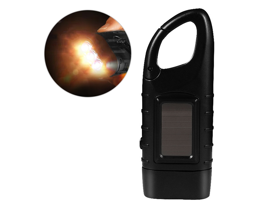 Lanterna Dynamo Solar Recarregável com Clip