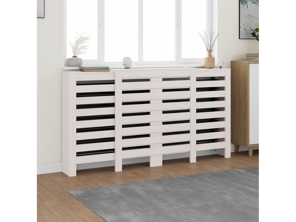 Vidaxl Cobertura De Radiador 210x21x85 Cm Pinho Maciço Branca