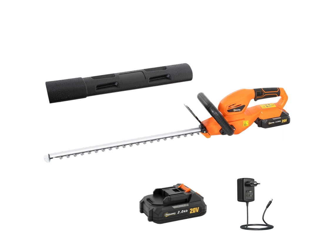 Cortador De Sebes Sem Fio De 18v Com Bateria De 2ah. Carregador. Lâmina De Dupla Ação De 51cm. Laranja.