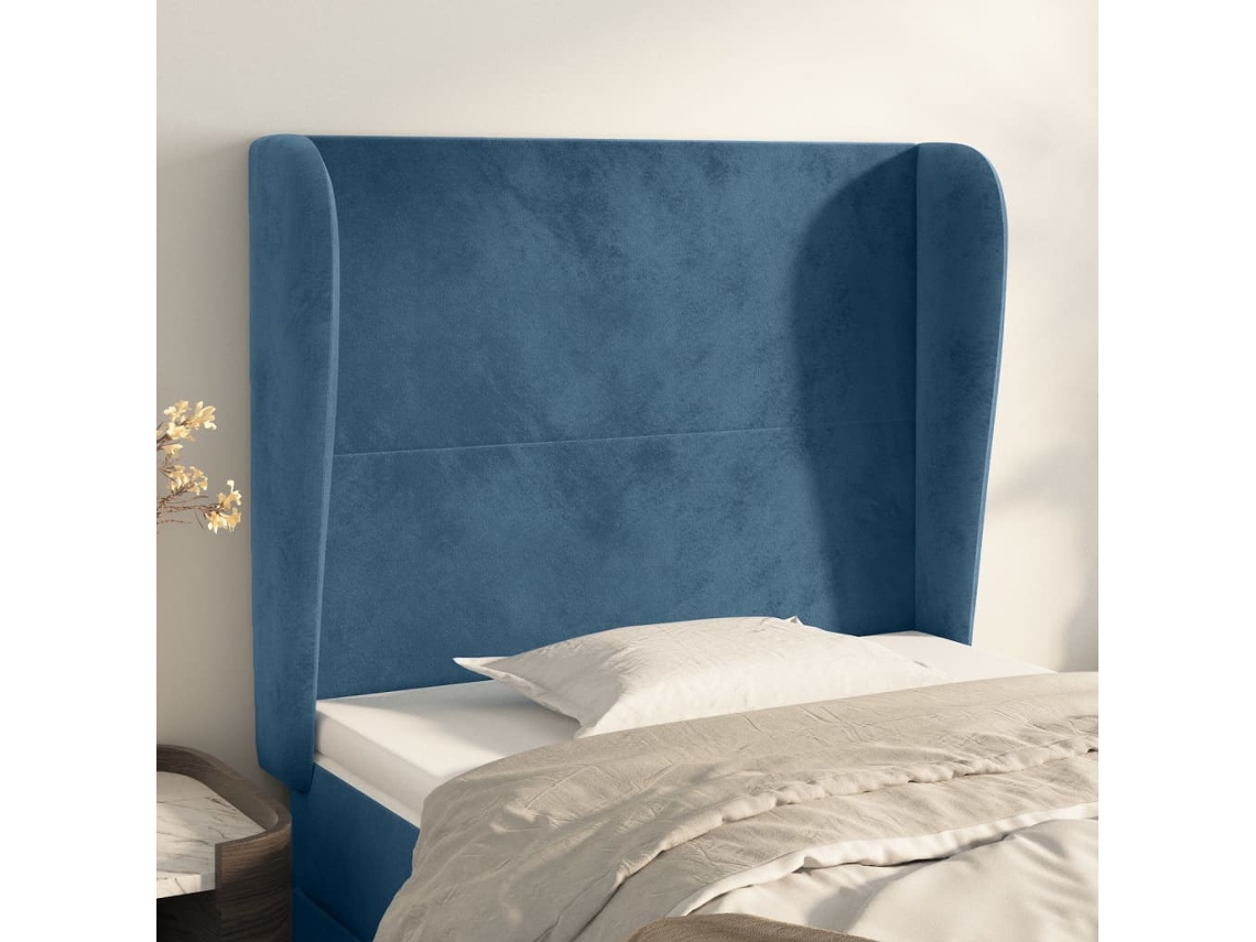 Cabeceira Camapainel De Cabeceira C/ Abas Veludo 83x23x118/128 Cm Azul Escuro Lovely Home
