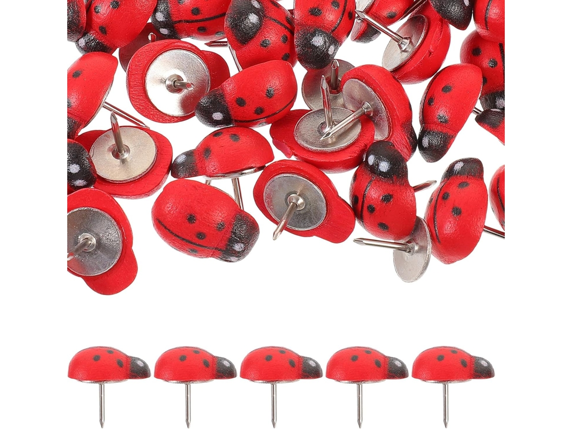 Heallily Decorativas Tachinhas, Vermelhas, Com Design De Joaninha, 50 Unidades, Feitas De Abs E Ferro, Prásticas E Fáceis
