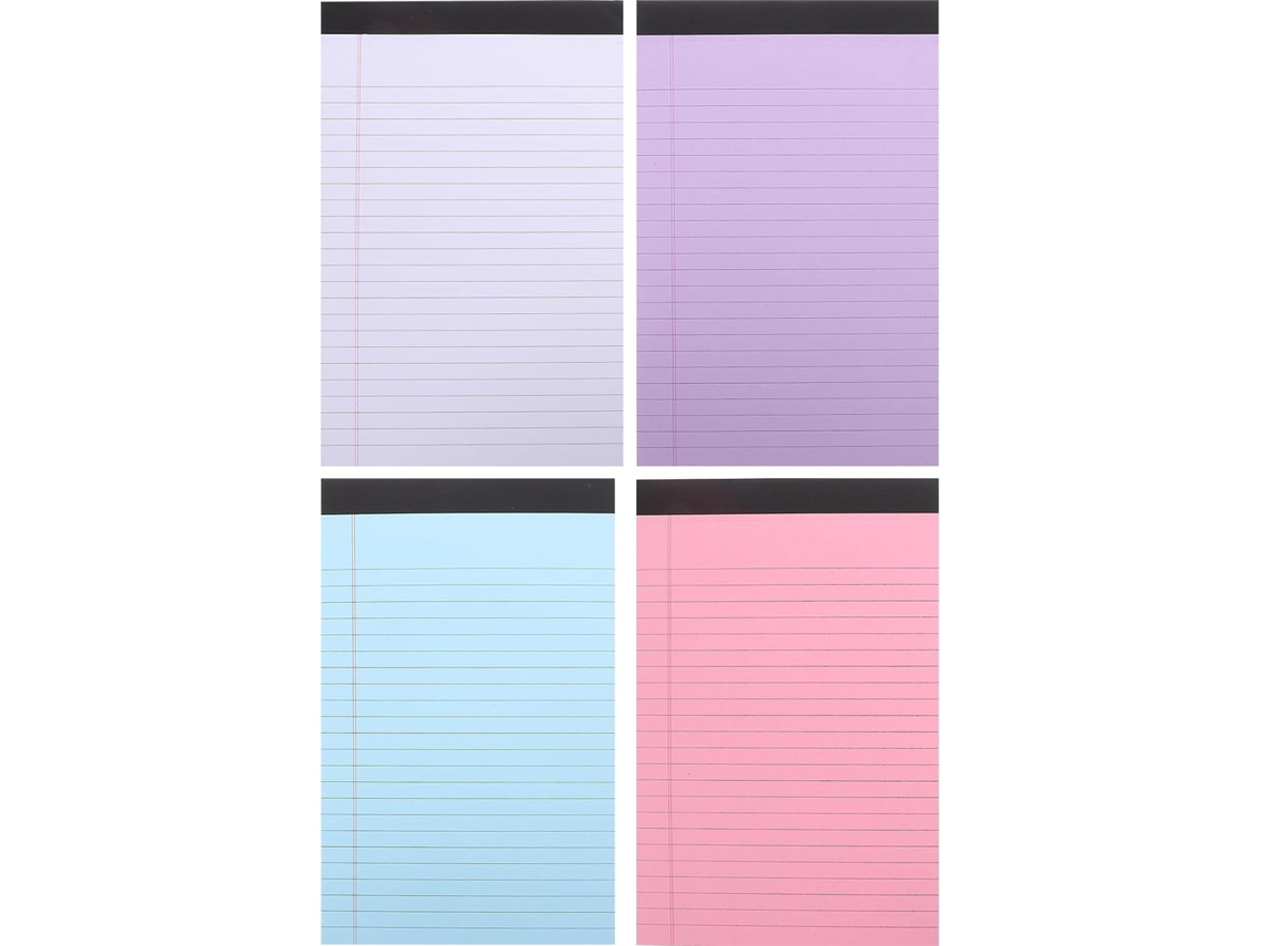 Conjunto de 4 blocos de notas autoadesivos para raspar, Violetas Rosas, com linhas amarelas.