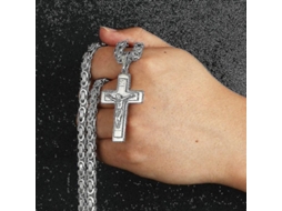 2026 collar de Cruz de Jesus de Acero Inoxidable Cadena Larga Bizantina para Homens Joias Cristãs Pingente