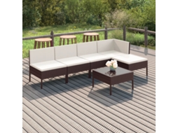 Conjunto 6 Peças Lounge Jardim C/ Almofadões Vime Pe Castanho Dkd Home Decor