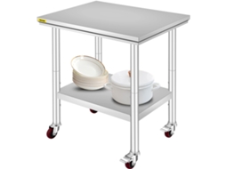 Vevor Mesa de Trabalho de Cozinha Comercial de Aço Inoxidável 30 X 24 Polegadas com 4 Rodízios
