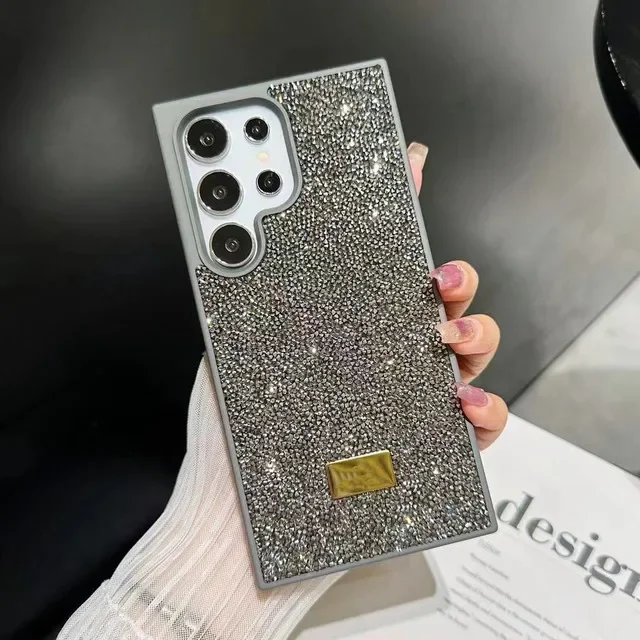 (cinza, Galaxy S23 Ultra) Capa De Celular Luxuosa Com Diamantes Brilhantes, Proteção Completa, Resistente A Choques E Quedas.