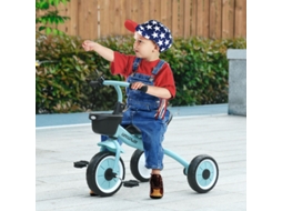 Triciclo Infantil 2-5 Anos, Assento Regulável, Campainha, Cesta, Estrutura Metálica, Azul